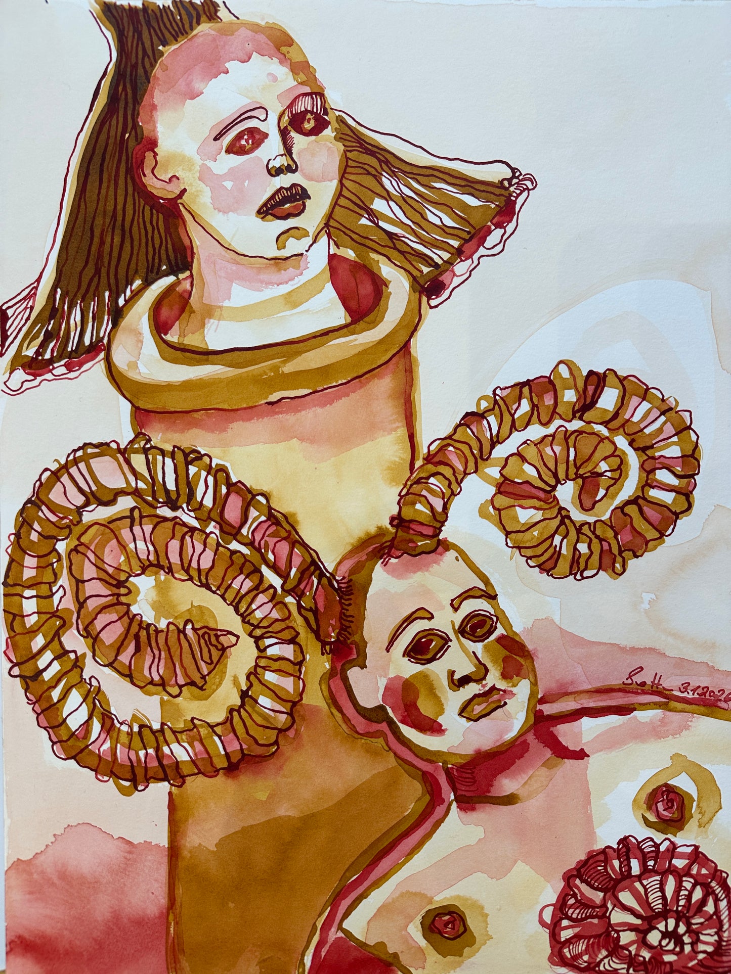 Stillleben mit Puppenkopf und Widderhörnern, Version 2, 2026